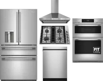 5 Piece Package Includes Refrigerator, Cooktop, Wall Oven, Hood And Dishwasher