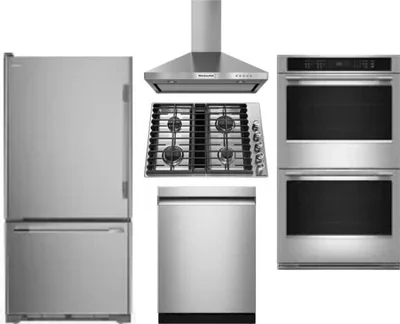 5 Piece Package Includes Refrigerator, Cooktop, Wall Oven, Hood And Dishwasher