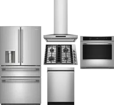 5 Piece Package Includes Refrigerator, Cooktop, Wall Oven, Hood And Dishwasher