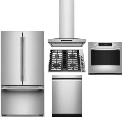 5 Piece Package Includes Refrigerator, Cooktop, Wall Oven, Hood And Dishwasher