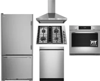 5 Piece Package Includes Refrigerator, Cooktop, Wall Oven, Hood And Dishwasher