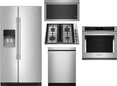 5 Piece Package Includes Refrigerator, Cooktop, Wall Oven, Microwave And Dishwasher