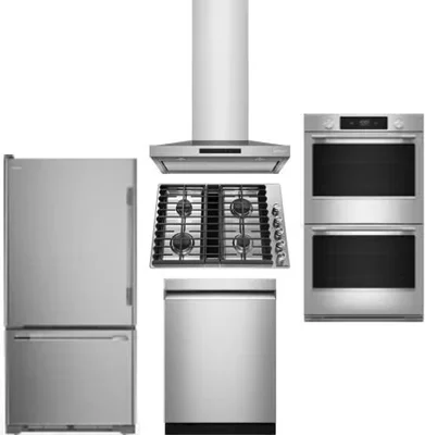 5 Piece Package Includes Refrigerator, Cooktop, Wall Oven, Hood And Dishwasher