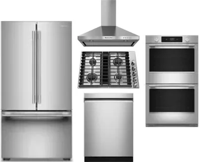 5 Piece Package Includes Refrigerator, Cooktop, Wall Oven, Hood And Dishwasher