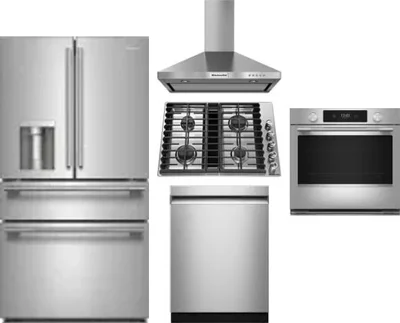 5 Piece Package Includes Refrigerator, Cooktop, Wall Oven, Hood And Dishwasher