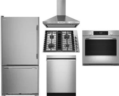 5 Piece Package Includes Refrigerator, Cooktop, Wall Oven, Hood And Dishwasher