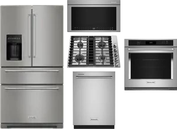 5 Piece Package Includes Refrigerator, Cooktop, Wall Oven, Microwave And Dishwasher