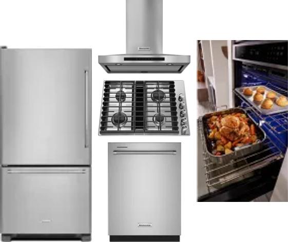 5 Piece Package Includes Refrigerator, Cooktop, Wall Oven, Hood And Dishwasher