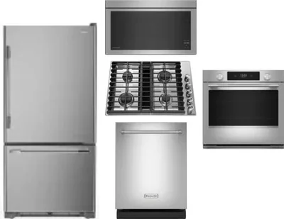 5 Piece Package Includes Refrigerator, Cooktop, Wall Oven, Microwave And Dishwasher