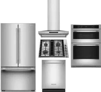 5 Piece Package Includes Refrigerator, Cooktop, Wall Oven, Hood And Dishwasher