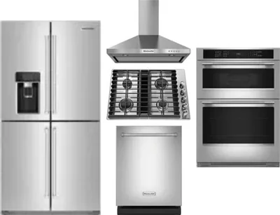 5 Piece Package Includes Refrigerator, Cooktop, Wall Oven, Hood And Dishwasher