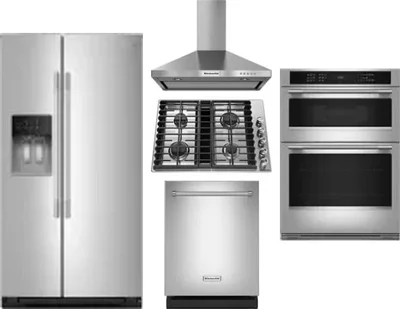 5 Piece Package Includes Refrigerator, Cooktop, Wall Oven, Hood And Dishwasher