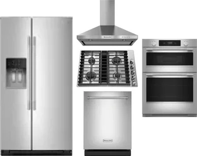 5 Piece Package Includes Refrigerator, Cooktop, Wall Oven, Hood And Dishwasher