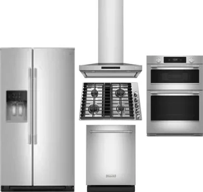 5 Piece Package Includes Refrigerator, Cooktop, Wall Oven, Hood And Dishwasher