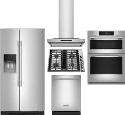 5 Piece Package Includes Refrigerator, Cooktop, Wall Oven, Hood And Dishwasher