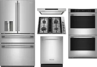 5 Piece Package Includes Refrigerator, Cooktop, Wall Oven, Hood And Dishwasher
