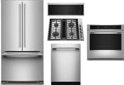 5 Piece Package Includes Refrigerator, Cooktop, Wall Oven, Microwave And Dishwasher