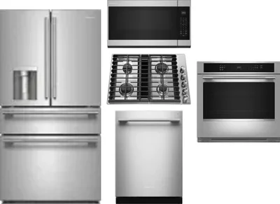 5 Piece Package Includes Refrigerator, Cooktop, Wall Oven, Microwave And Dishwasher