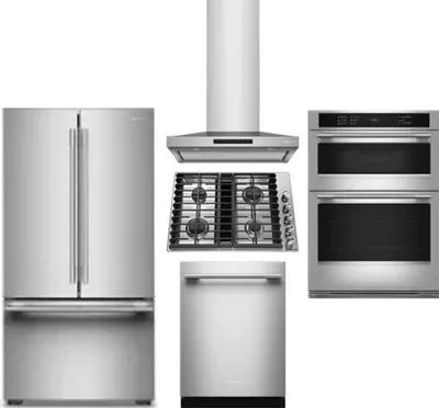 5 Piece Package Includes Refrigerator, Cooktop, Wall Oven, Hood And Dishwasher