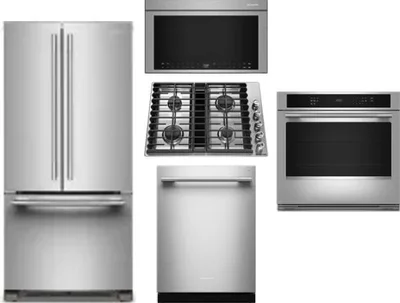 5 Piece Package Includes Refrigerator, Cooktop, Wall Oven, Microwave And Dishwasher