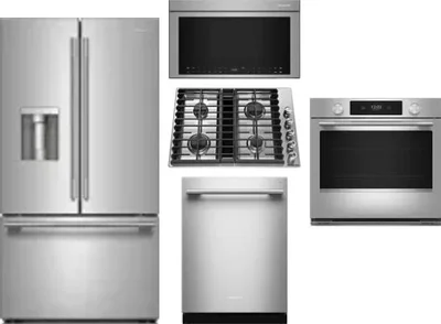 5 Piece Package Includes Refrigerator, Cooktop, Wall Oven, Microwave And Dishwasher