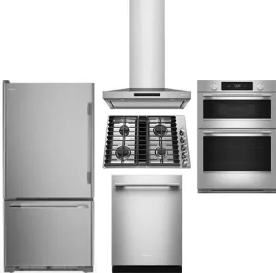 5 Piece Package Includes Refrigerator, Cooktop, Wall Oven, Hood And Dishwasher