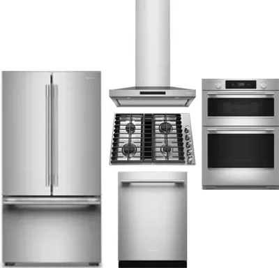 5 Piece Package Includes Refrigerator, Cooktop, Wall Oven, Hood And Dishwasher