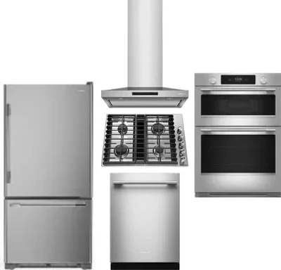 5 Piece Package Includes Refrigerator, Cooktop, Wall Oven, Hood And Dishwasher