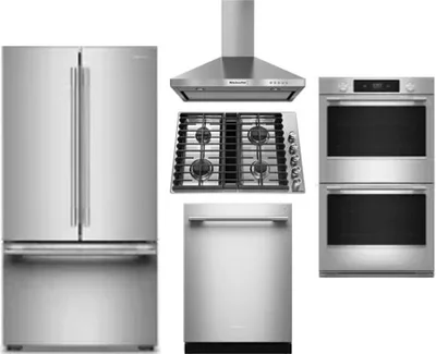 5 Piece Package Includes Refrigerator, Cooktop, Wall Oven, Hood And Dishwasher