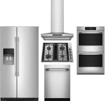 5 Piece Package Includes Refrigerator, Cooktop, Wall Oven, Hood And Dishwasher