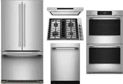 5 Piece Package Includes Refrigerator, Cooktop, Wall Oven, Hood And Dishwasher