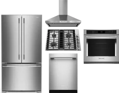 5 Piece Package Includes Refrigerator, Cooktop, Wall Oven, Hood And Dishwasher