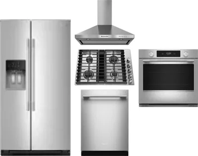 5 Piece Package Includes Refrigerator, Cooktop, Wall Oven, Hood And Dishwasher