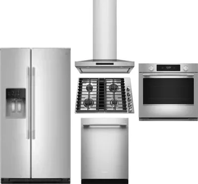 5 Piece Package Includes Refrigerator, Cooktop, Wall Oven, Hood And Dishwasher