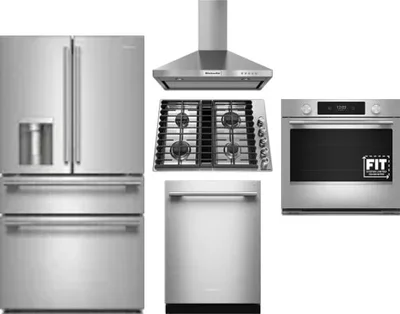 5 Piece Package Includes Refrigerator, Cooktop, Wall Oven, Hood And Dishwasher