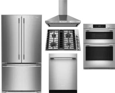 5 Piece Package Includes Refrigerator, Cooktop, Wall Oven, Hood And Dishwasher