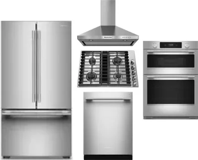 5 Piece Package Includes Refrigerator, Cooktop, Wall Oven, Hood And Dishwasher