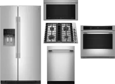 5 Piece Package Includes Refrigerator, Cooktop, Wall Oven, Microwave And Dishwasher