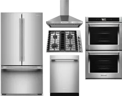 5 Piece Package Includes Refrigerator, Cooktop, Wall Oven, Hood And Dishwasher