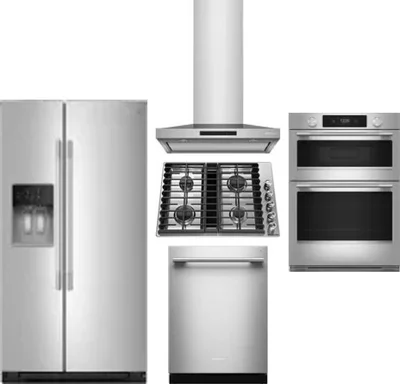 5 Piece Package Includes Refrigerator, Cooktop, Wall Oven, Hood And Dishwasher
