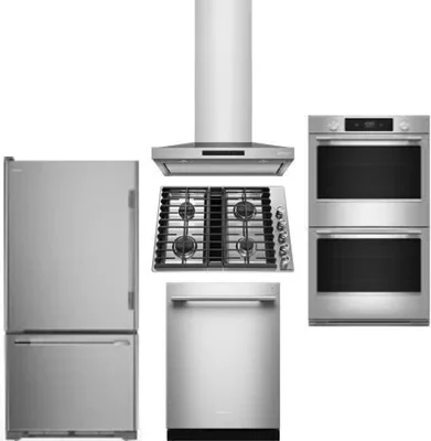 5 Piece Package Includes Refrigerator, Cooktop, Wall Oven, Hood And Dishwasher