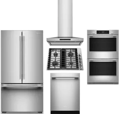 5 Piece Package Includes Refrigerator, Cooktop, Wall Oven, Hood And Dishwasher
