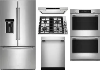 5 Piece Package Includes Refrigerator, Cooktop, Wall Oven, Hood And Dishwasher