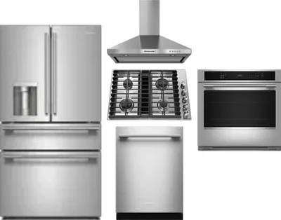 5 Piece Package Includes Refrigerator, Cooktop, Wall Oven, Hood And Dishwasher