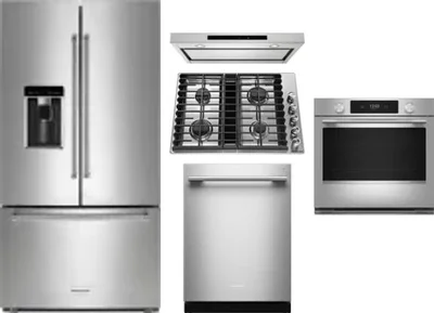 5 Piece Package Includes Refrigerator, Cooktop, Wall Oven, Hood And Dishwasher