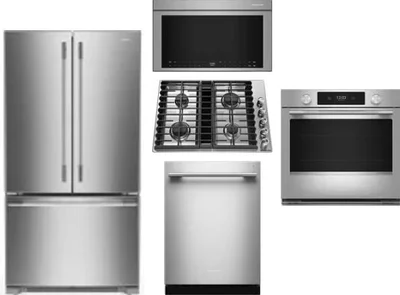 5 Piece Package Includes Refrigerator, Cooktop, Wall Oven, Microwave And Dishwasher