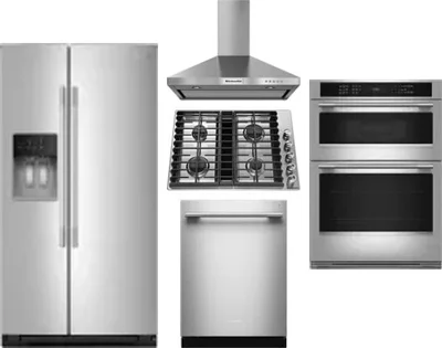 5 Piece Package Includes Refrigerator, Cooktop, Wall Oven, Hood And Dishwasher