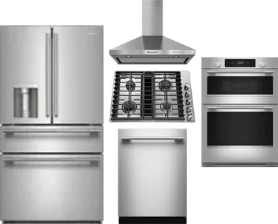 5 Piece Package Includes Refrigerator, Cooktop, Wall Oven, Hood And Dishwasher