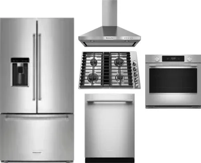 5 Piece Package Includes Refrigerator, Cooktop, Wall Oven, Hood And Dishwasher