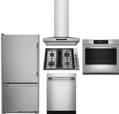 5 Piece Package Includes Refrigerator, Cooktop, Wall Oven, Hood And Dishwasher